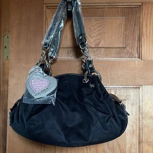 Kathy Van Zeeland Black Shoulder Bag with Pink Heart Accent